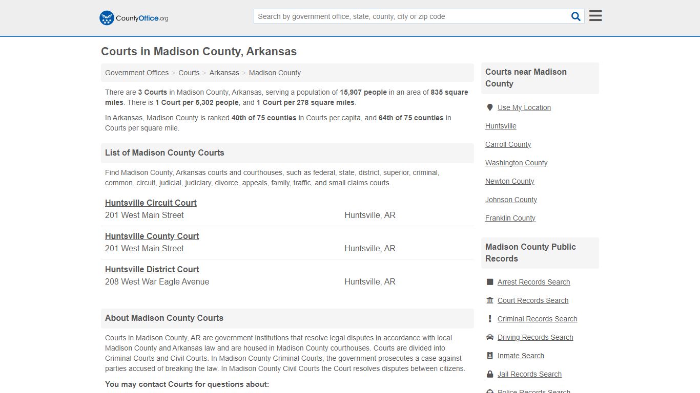 Courts - Madison County, AR (Court Records & Calendars)